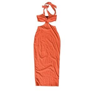 Halter Bodycon Maxi Dress Orange Womens XSmall